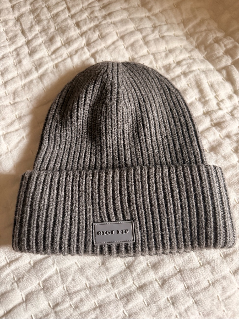 GIGI PIP Ribbed Knit Beanie in Gray